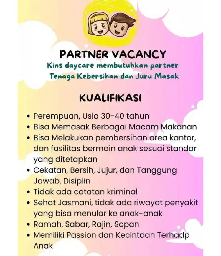 Loker Tenaga Kebersihan Daycare