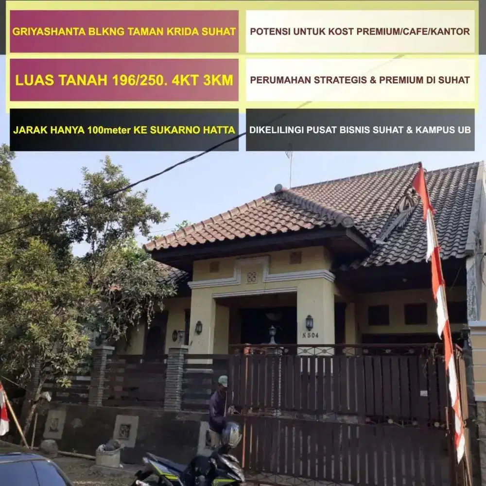 Rumah Griyashanta Luas 196 Strategis 100m ke Suhat Kampus UB Murah
