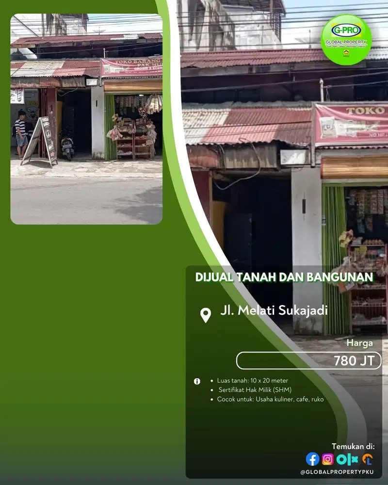 Dijual Tanah dan Bangunan Daerah Melati 700an Tengah Kota Pekanbaru!