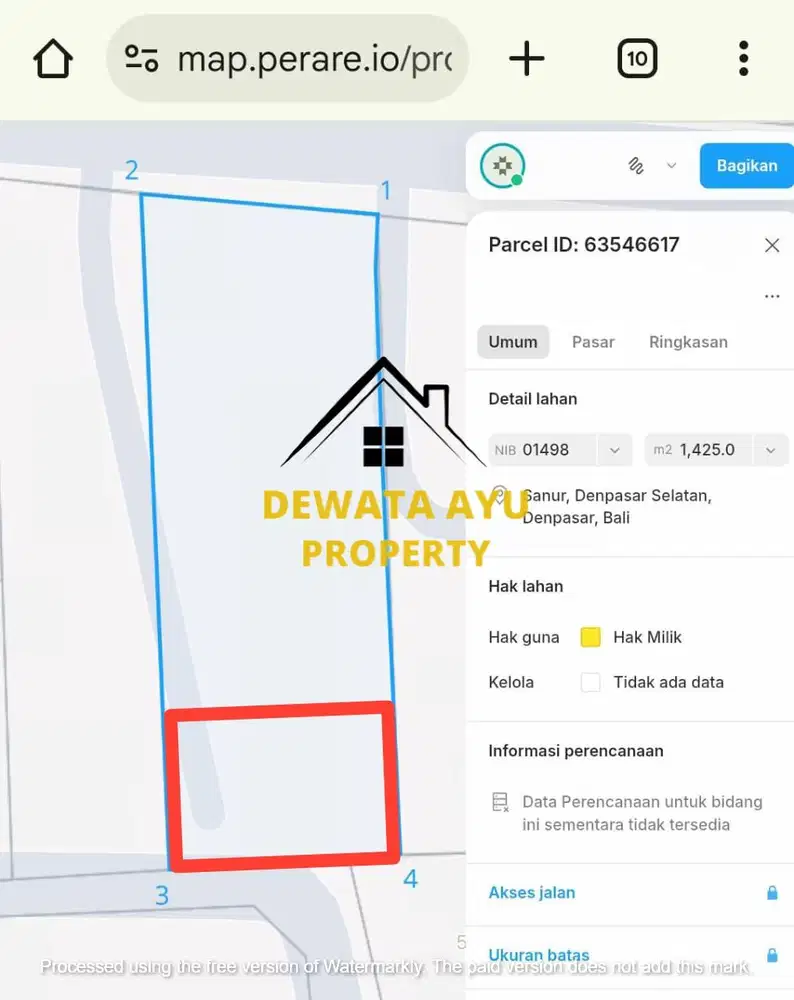 LAHAN JUAL 4 ARE HADAP SELATAN LOKASI STRATEGIS DI SANUR