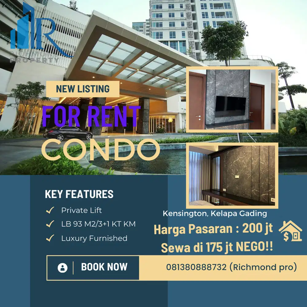 For Rent Luxury Furnished Condo @Kelapa Gading 3 + 1  BR 93 m2