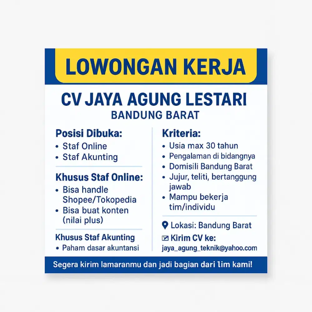 LOWONGAN KERJA – STAFF AKUNTING