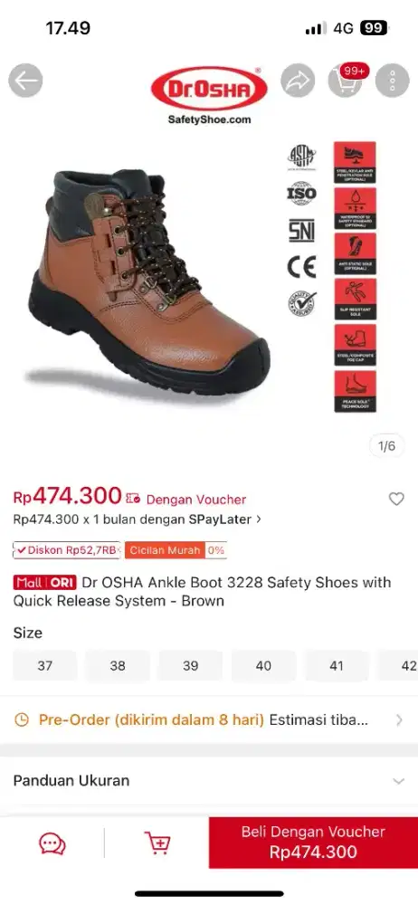 Sepatu Safety Dr Osha Size 42
