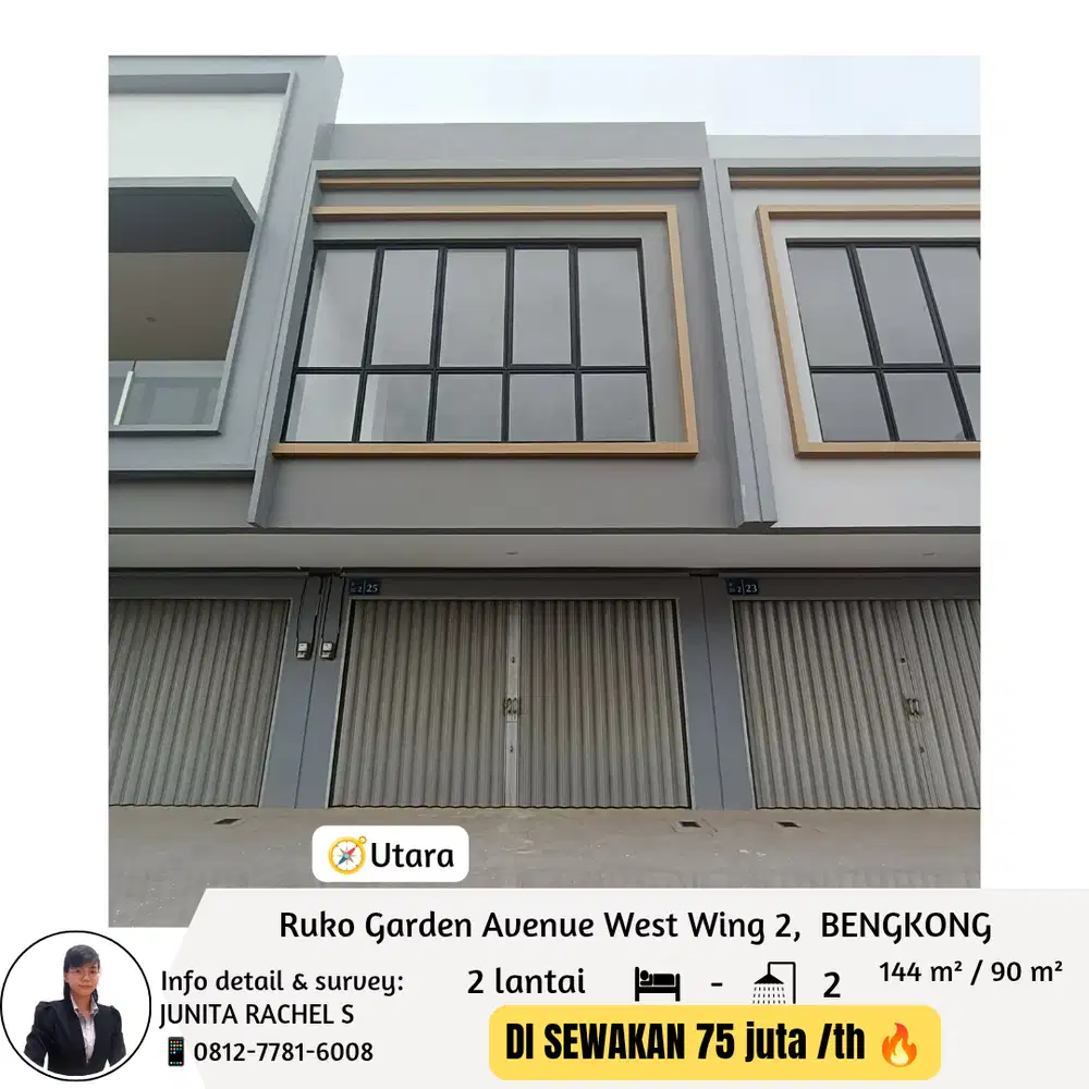 DISEWAKAN RUKO GARDEN AVENUE, SAMPING TOP 100 BENGKONG