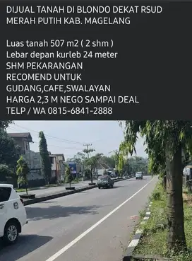 DIJUAL TANAH DI BLONDO DEKAT RSUD MERAH PUTIH KAB. MAGELANG
