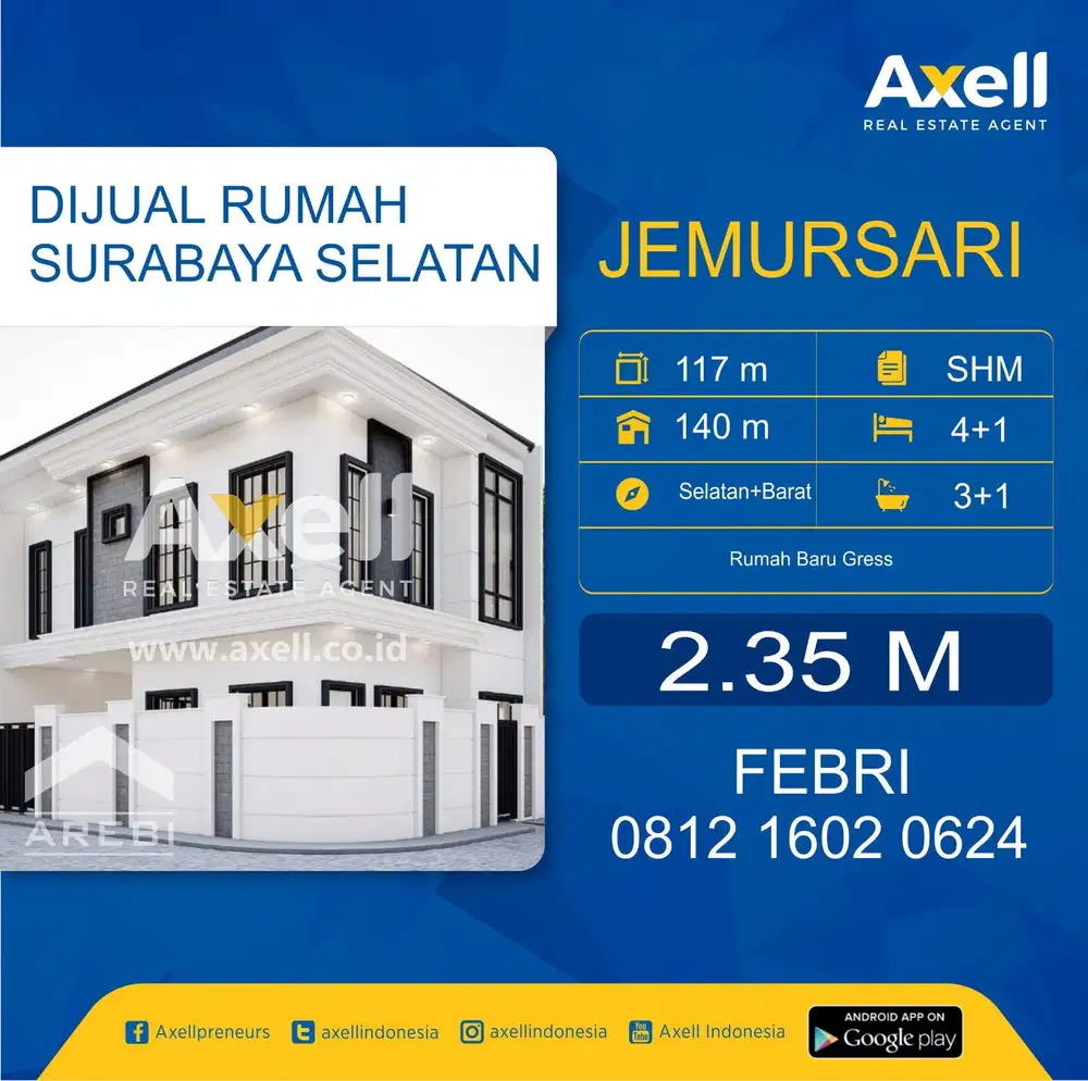 Rumah Baru Gress Jemursari Dijual