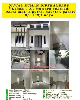 Dijual rumah jln.mutiara sukajadi dekat mall ciputra