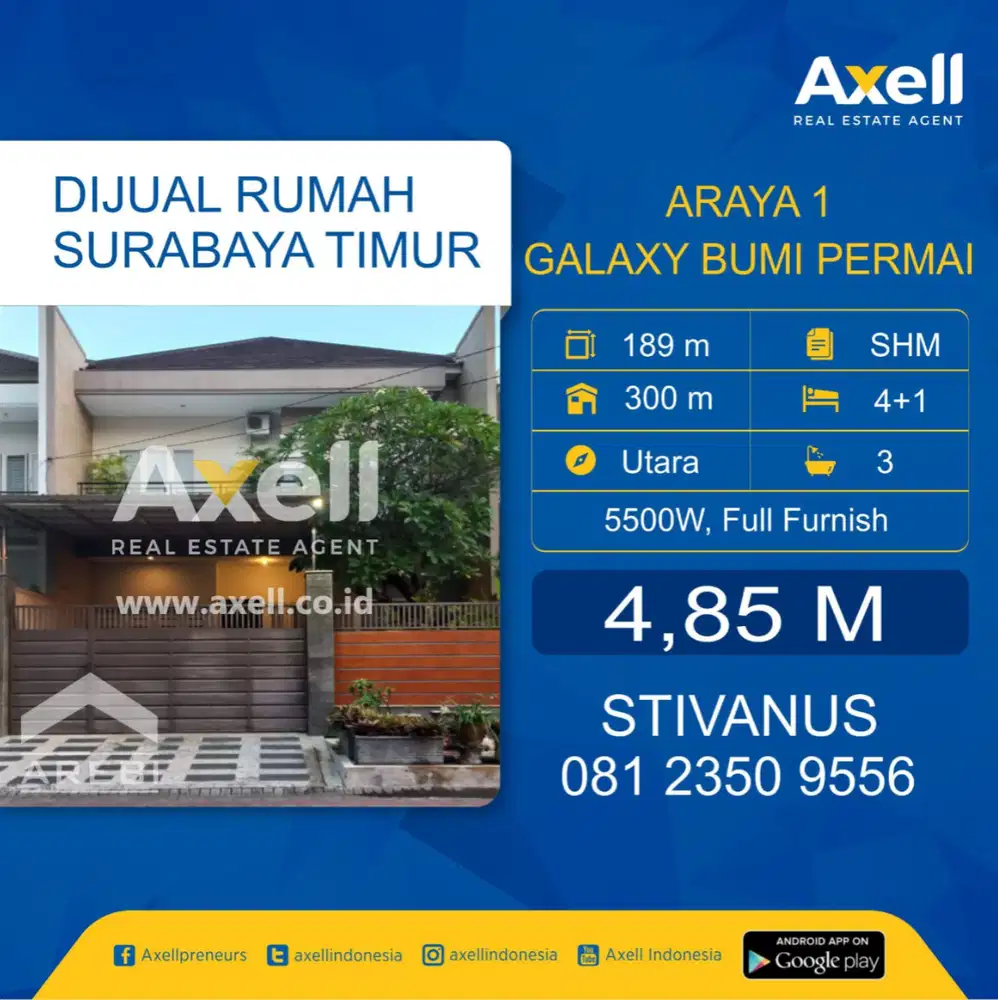 Rumah Araya 1 Galaxy Bumi Permai Dijual