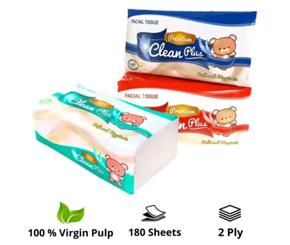 Tissue clean plus 180 Sheet/360 helai /2 Ply/Tissue Wajah/Tissue murah
