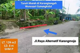 Jual Tanah pinggir jalan raya di Karangtengah wonosari Gunung Kidul