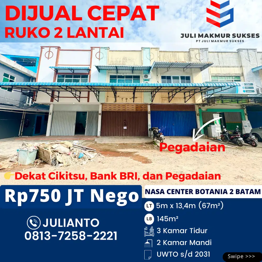 Dijual CEPAT Ruko 2 Lantai di Nasa Center Botania 2 Batam Center