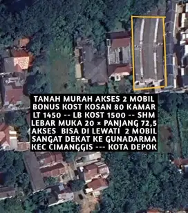 TANAH MURAH BONUS KOST KOSAN 80 KAMAR DI CIMANGGIS DEPOK