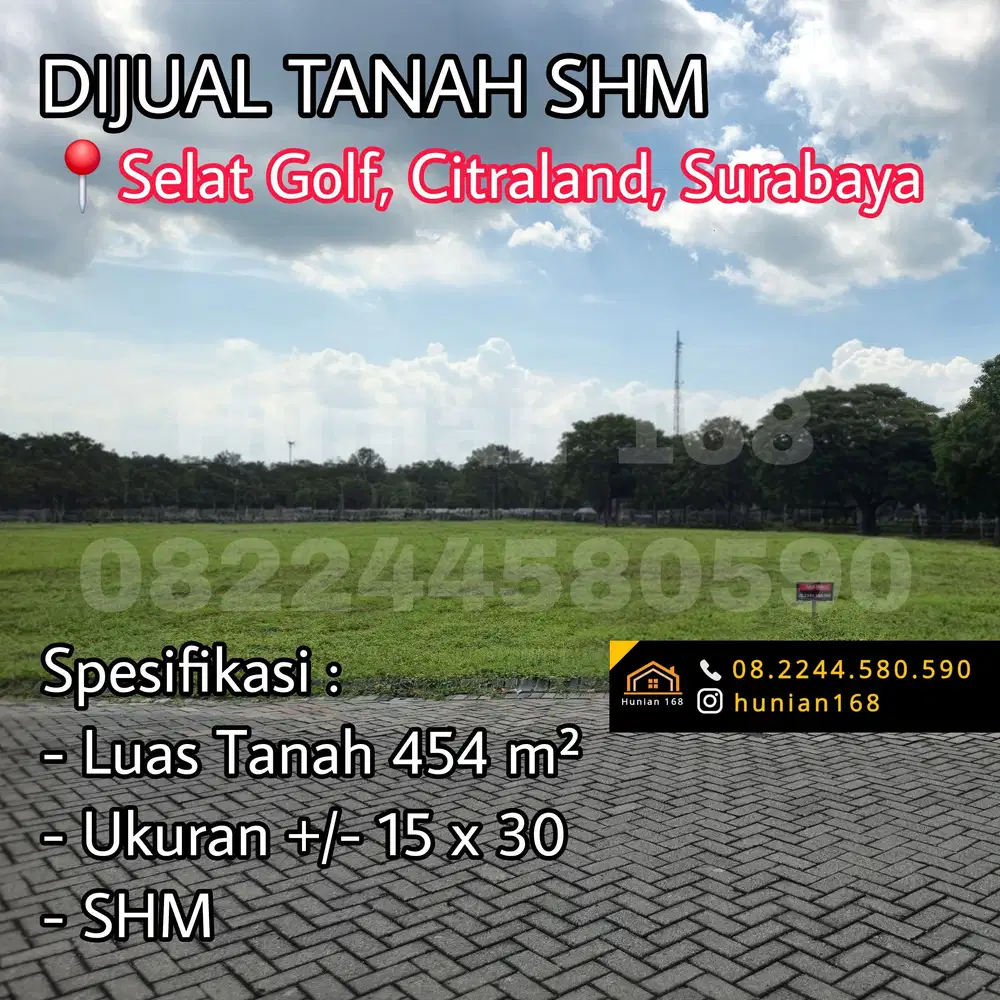 Tanah Kavling Selat Golf Galeria Bukit Citraland Raya Utama Surabaya