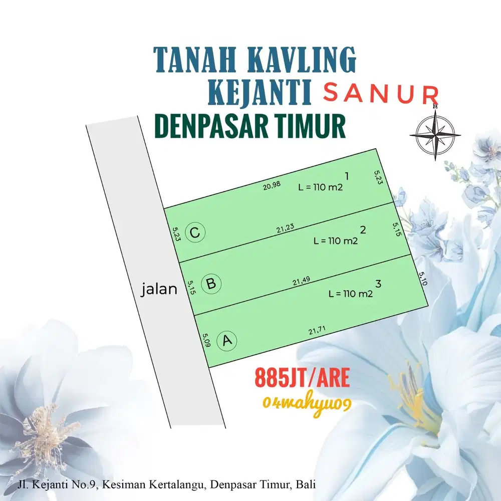 Jual Tanah Kejanti Soka Gatsu Timur dekat Sanur Renon Denpasar Bali