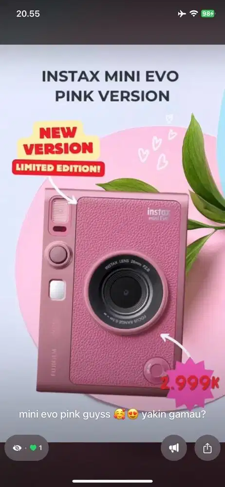 INSTAX MINI EVO PINK VERSION NEW KAMERA