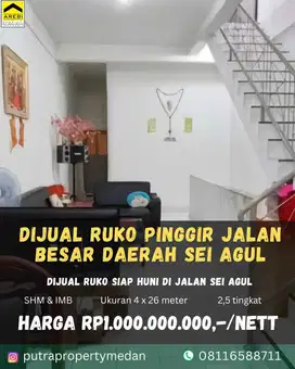 DIJUAL RUKO PINGGIR JALAN BESAR DAERAH SEI AGUL