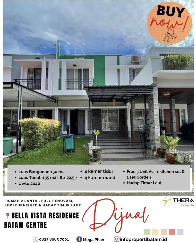 Dijual Murah Rumah 2 lantai hadap timur di Bella Vista