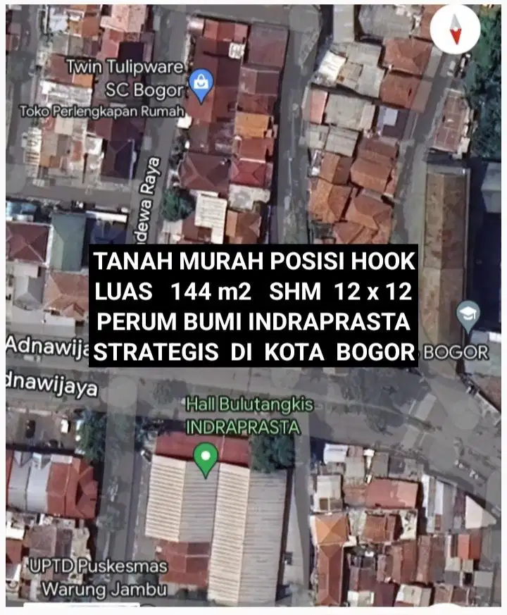 TANAH MURAH POSISI HOOK DI PERUMAHAN BUMI INDRAPRASTA PANDU RAYA KOTA
