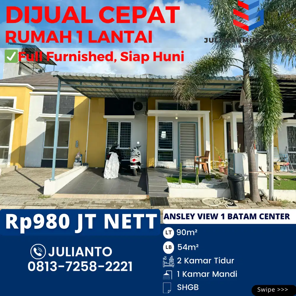 Dijual CEPAT Rumah 1 Lantai Full Furnished di Ansley View  Btm Center