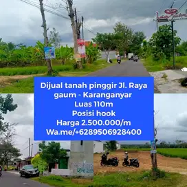 Dijual tanah pinggir jalan Raya Utara GOR DPRD Karanganyar