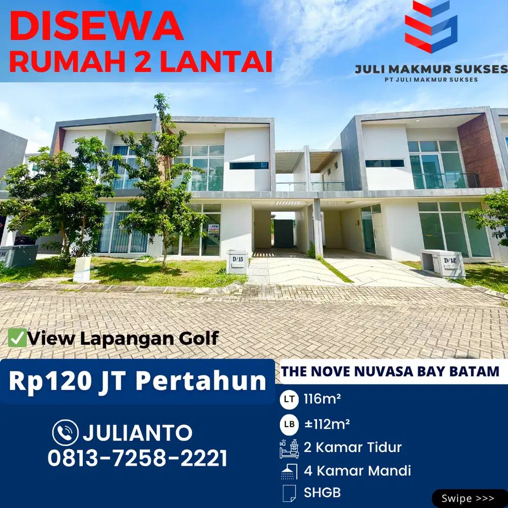 Disewa Rumah 2 Lantai View Lap Golf di The Nove Nuvasa Bay Batam