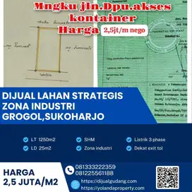Kesempatan Emas! Lahan Industri Zona Merah 1250m² di Grogol Sukoharjo