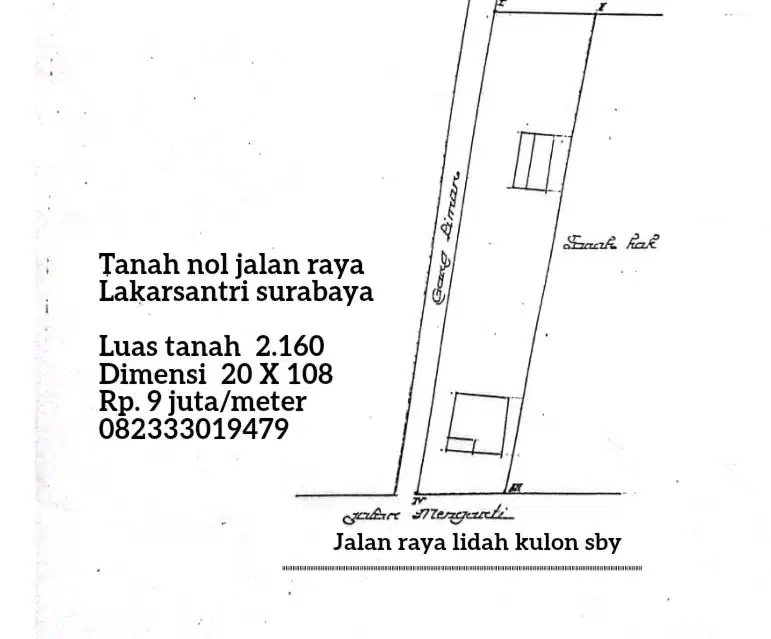 Termurah 9 jt/m Tanah nol jalan raya lakarsantri sby
