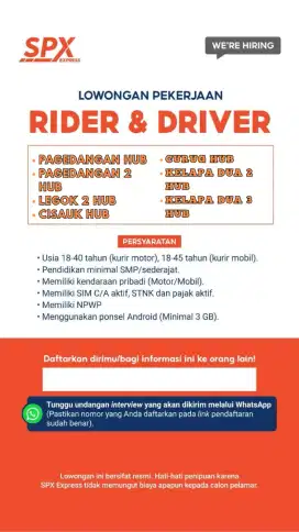 LOWONGAN KURIR SPX RIDERS/DRIVER