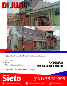 Dijual Cepat Tanah yang Luas dan Murah di Sukomulyo Surabaya