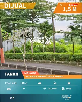 Harga BU Dijual Tanah Kavling Raya Boulevard Puncak Buring Malang
