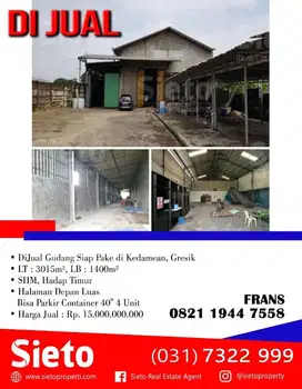 DiJual Gudang Siap Pake di Kedamean, Gresik