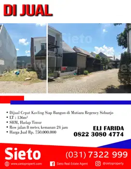 Dijual Cepat Kavling Siap Bangun di Mutiara Regency Sidoarjo