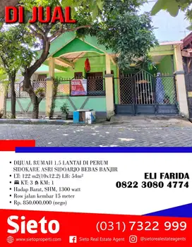 DIJUAL RUMAH 1.5 LANTAI DI PERUM SIDOKARE ASRI SIDOARJO BEBAS BANJIR