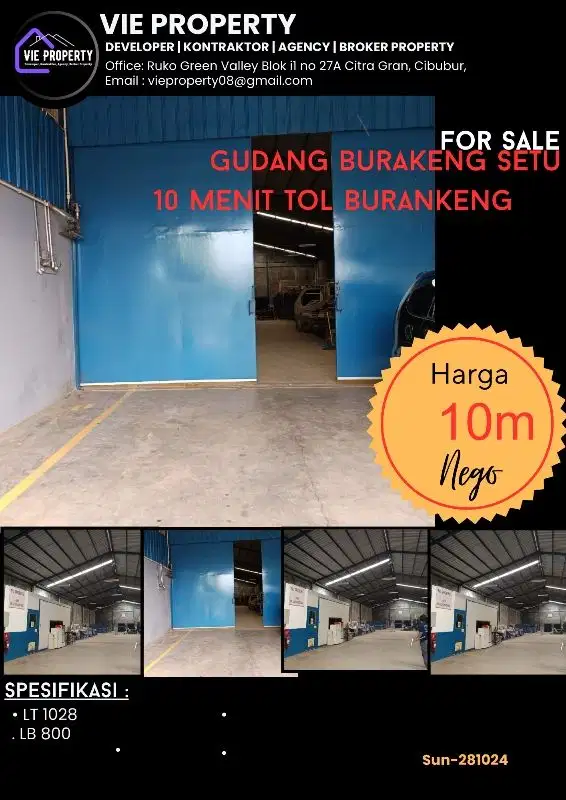 gudang baru siap pake contener 40 feed dekat toll burangkeng  grecep