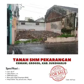 Tanah dijual dekat pusat kota solo shm 83 m²