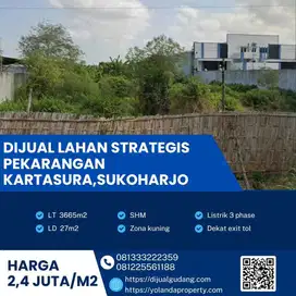 Lahan Strategis Zona Pekarangan Pekarangan Kartasura,Sukoharjo 3665m2