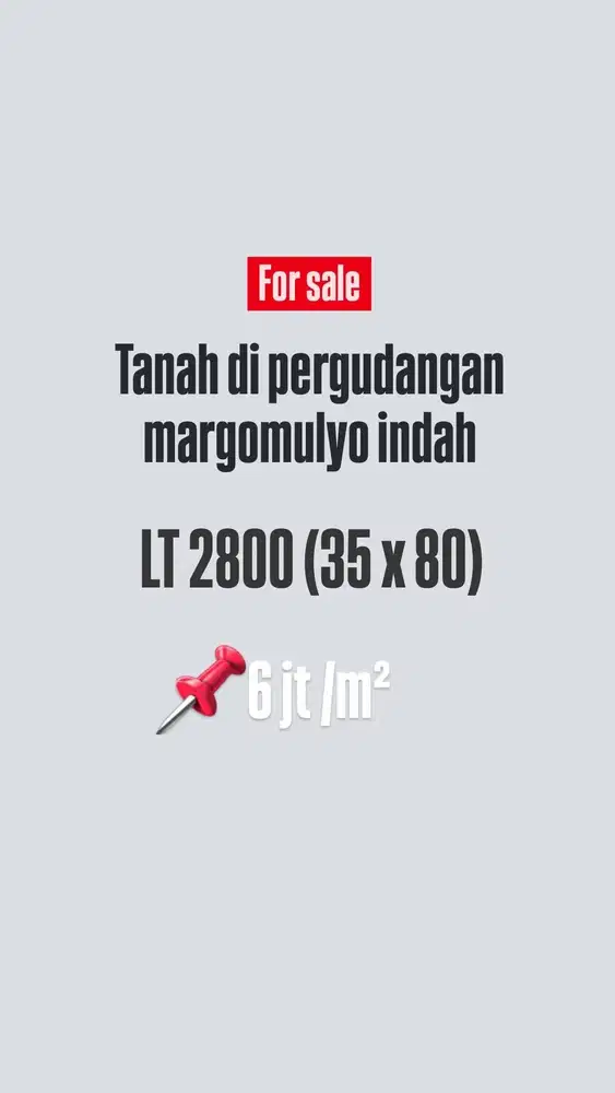 TANAH DI PERGUDANGAN MARGOMULYO INDAH