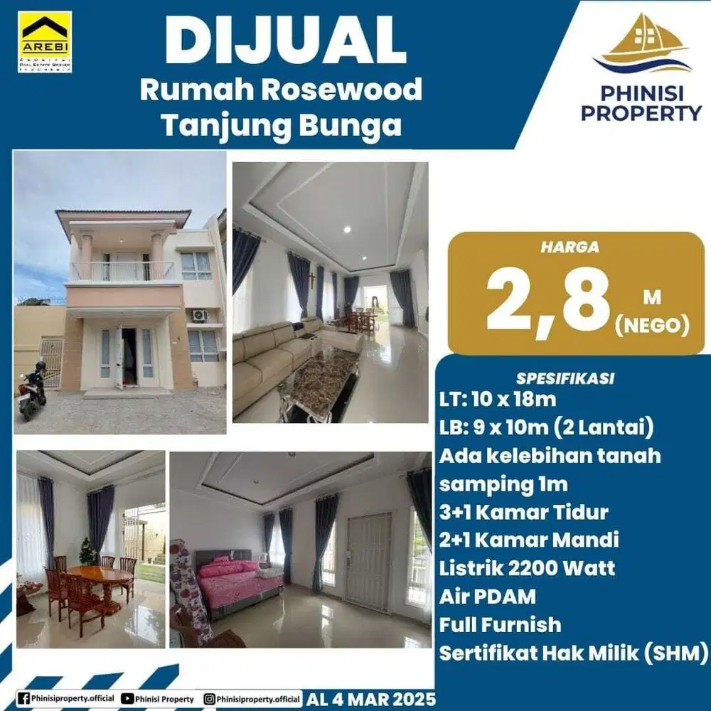 DIJUAL RUMAH DI TANJUNG BUNGA PERUMAHAN ROSEWOOD