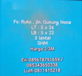 Dijual Ruko 3 lantai di Jl. G. Nona Makassar