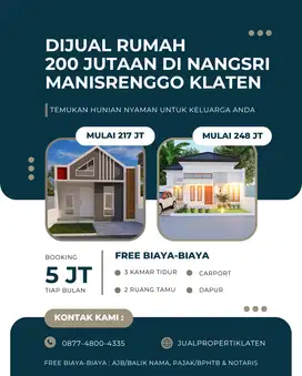 dijual rumah minimalis murah di Klaten hanya 200 jutaan dalam cluster