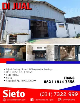 DiJual Gudang 2 Lantai di Margomulyo, Surabaya