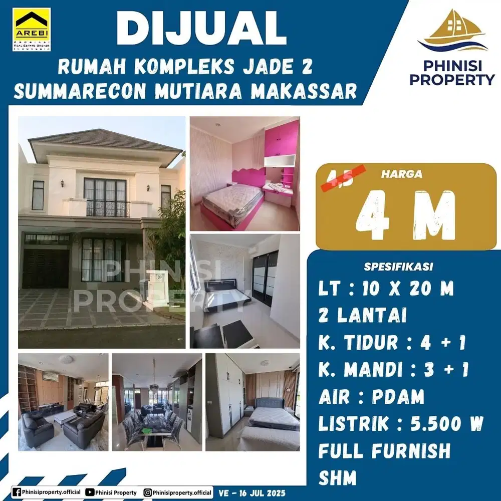 DIJUAL RUMAH MURAH SUDAH FULL FURNISH DI JADE 2  SUMMARECON MUTIARA