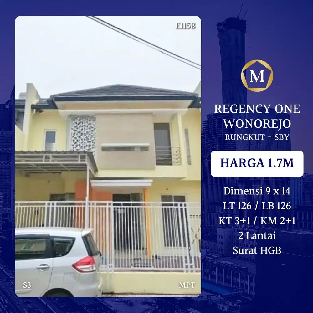 Rumah Regency One Wonorejo Rungkut Surabaya Timur dkt Medokan Pandugo