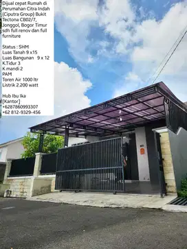 JUAL CEPAT RUMAH FULL PERABOT. PERUM CITRA INDAH, JONGGOL, BOGOR.