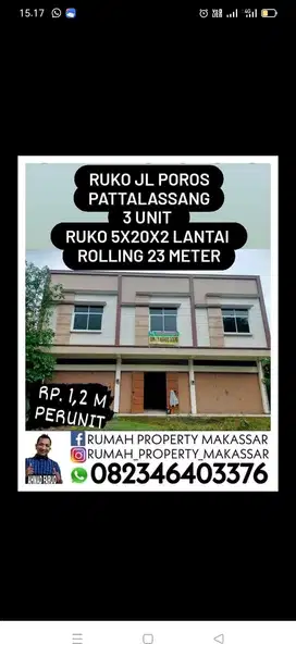 Ruko Jl Poros Pattalassang 3 Unit  Ruko 5X20X2 Lantai  Rolling 23 Mete