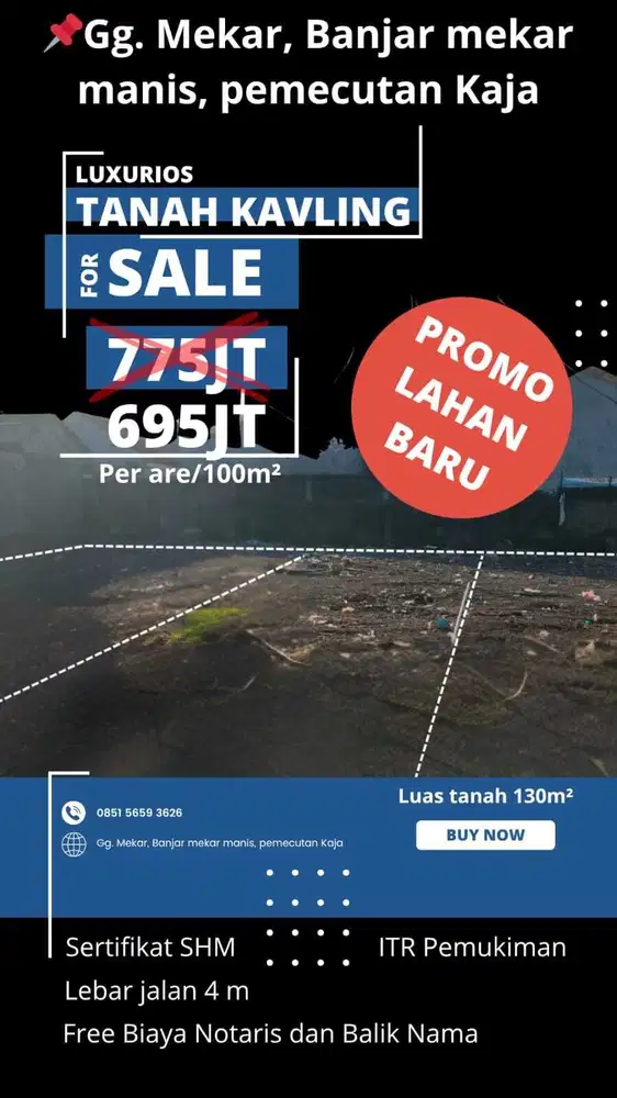 Jual Tanah Luas 1.3Are Free Biaya Kecual BPHTB Lokasi Denpasar Utara