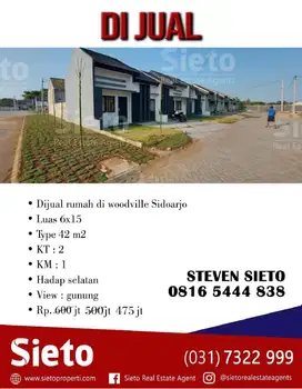 Dijual Rumah di Woodville Sidoarjo, Harga Jual Rp. 475jt