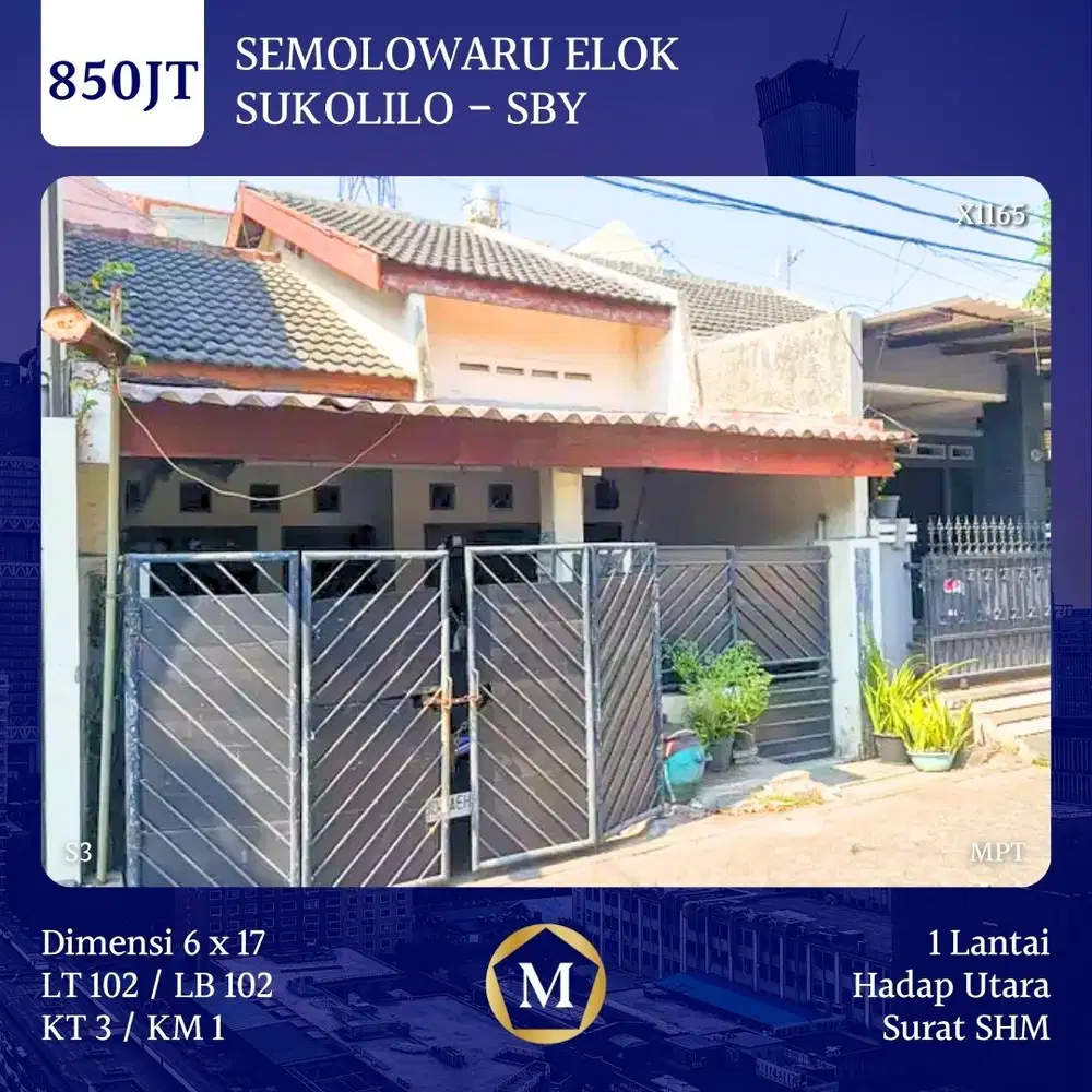 Rumah Semolowaru Elok Sukolilo Surabaya Timur dkt Nginden Semampir