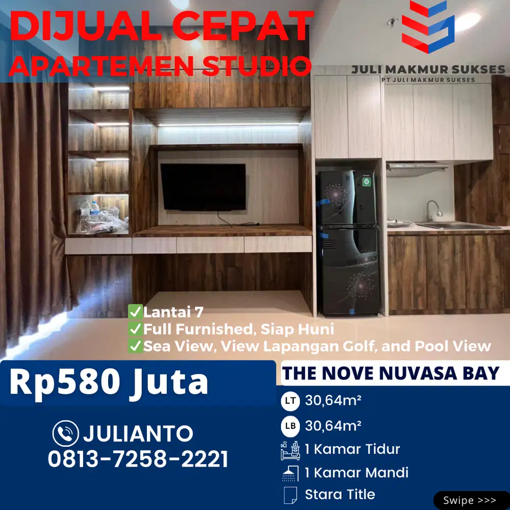 TURUN HARGA Dijual CEPAT Apartemen Studio Siap Huni di The Nove Nuvasa