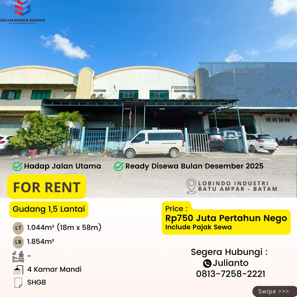 Disewa Gudang 1,5 Lantai di Lobindo Industri Batu Ampar